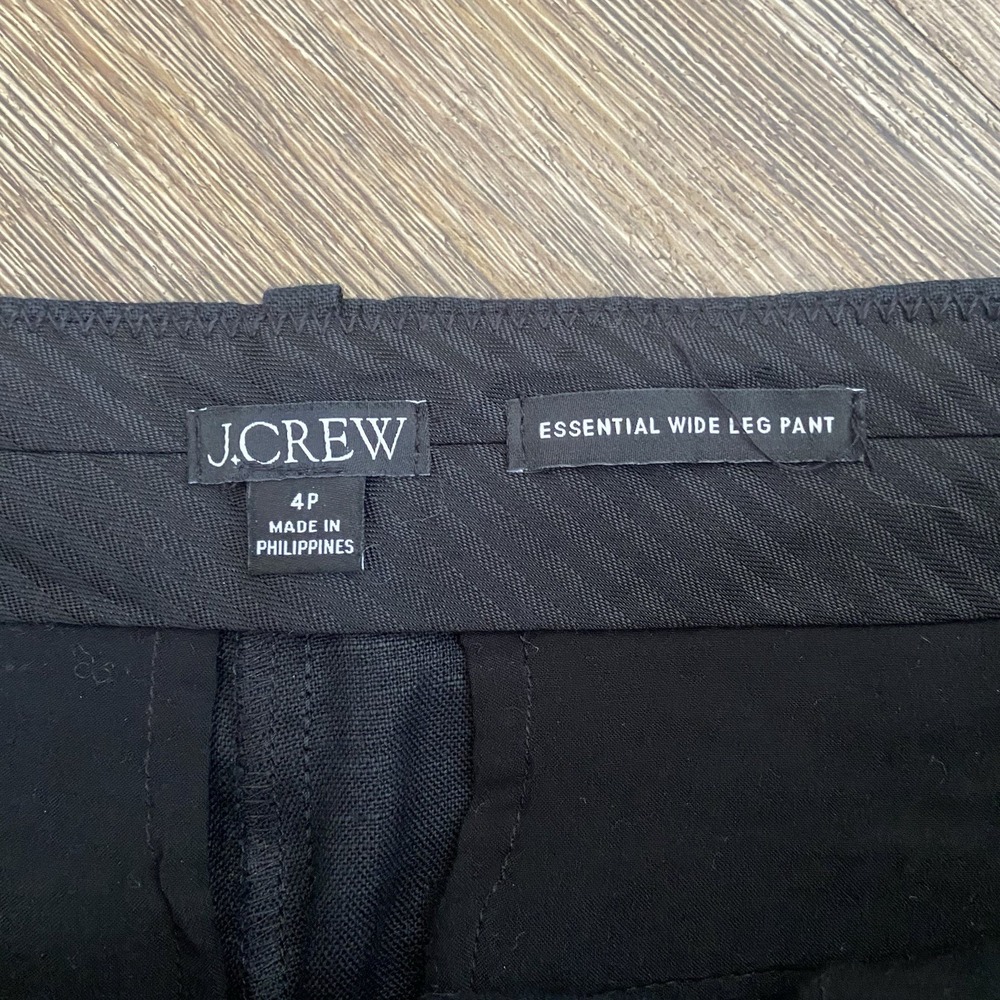 J Crew City Crepe Wide Leg Essential Pleats Pockets Linen Trouser Black Pant  4P - Picture 5 of 8